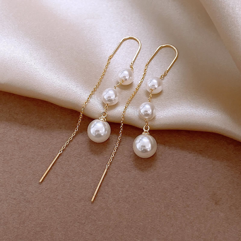1 Pair Elegant Round Imitation Pearl Alloy Copper Ear Line display picture 1