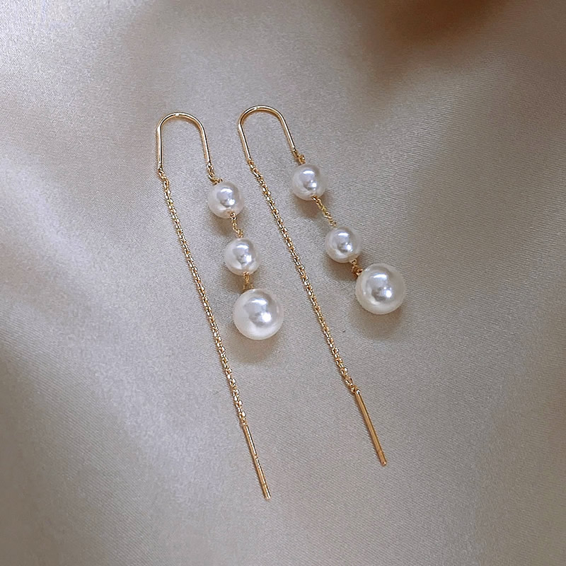 1 Pair Elegant Round Imitation Pearl Alloy Copper Ear Line display picture 5