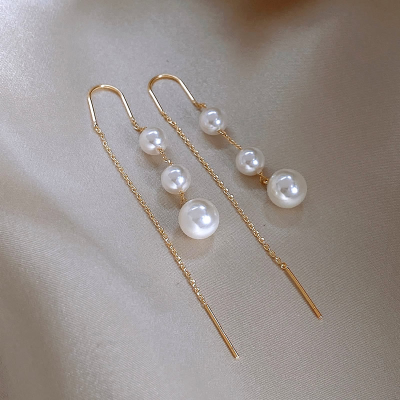 1 Pair Elegant Round Imitation Pearl Alloy Copper Ear Line display picture 3