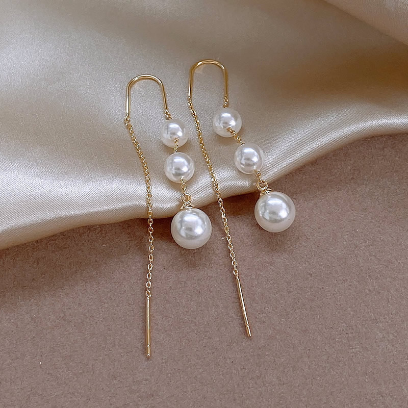 1 Pair Elegant Round Imitation Pearl Alloy Copper Ear Line display picture 4