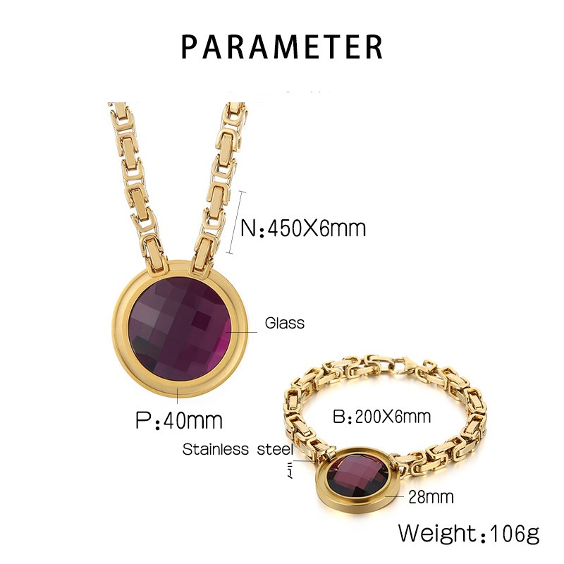 Titanium Steel 18K Gold Plated Fashion Plating Inlay Round Glass Jewelry Set display picture 5