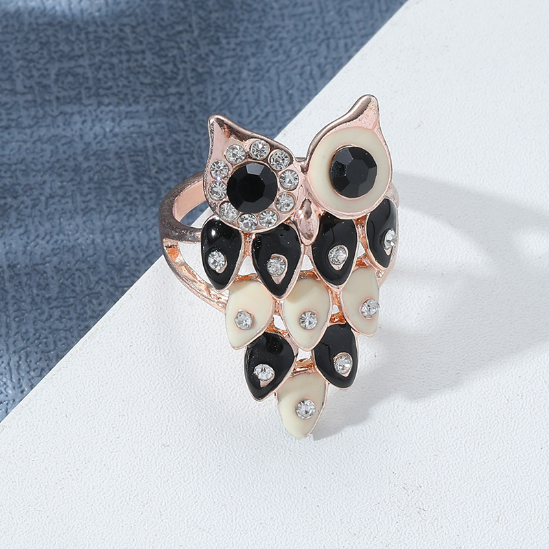 Casual Vintage Style Owl Alloy Enamel Plating Inlay Rhinestones Women's Rings display picture 2