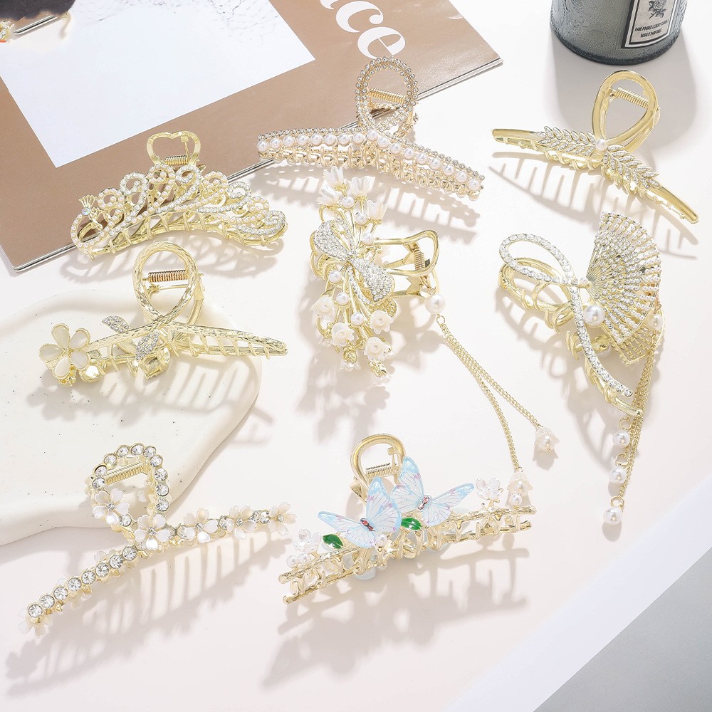 Sweet Flower Metal Inlay Artificial Pearls Rhinestones Hair Claws display picture 1