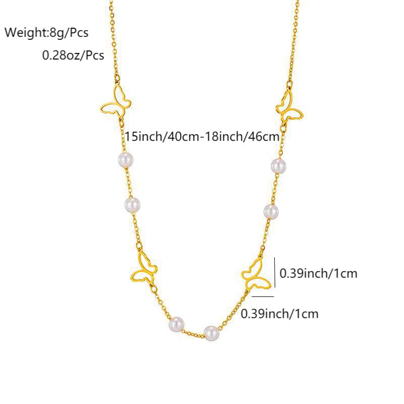 Vintage Style Simple Style Star Butterfly Stainless Steel Pearl Plating Hollow Out 18k Gold Plated Necklace display picture 1