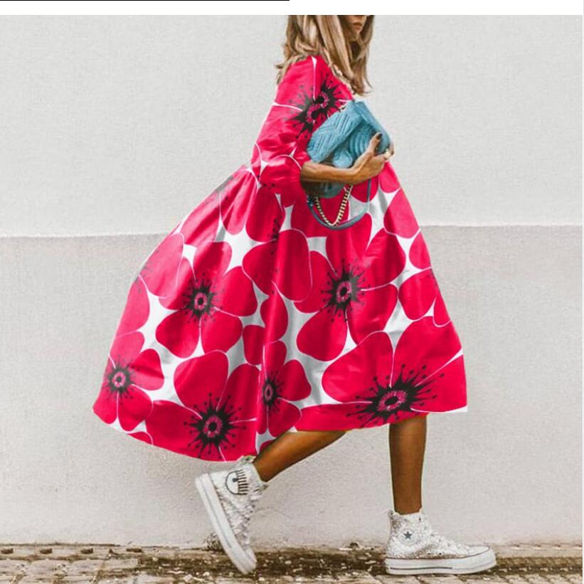 Women's A-line Skirt Casual Vacation Tropical Round Neck Asymmetrical Flower Midi Dress Weekend Daily Lawn display picture 3
