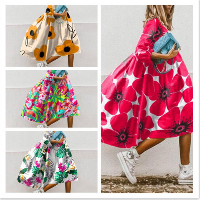 Women's A-line Skirt Casual Vacation Tropical Round Neck Asymmetrical Flower Midi Dress Weekend Daily Lawn display picture 4
