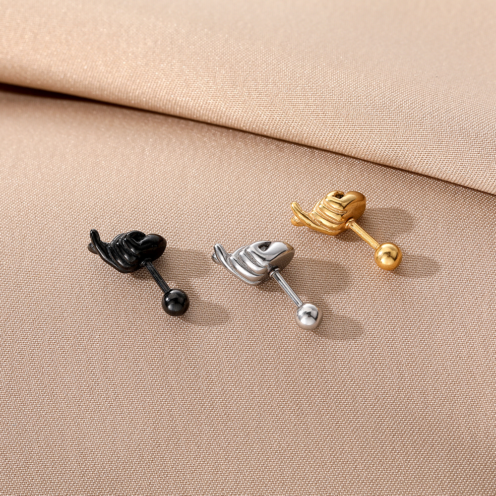 1 Piece Japanese Style Simple Style Korean Style Gesture Stainless Steel Ear Studs display picture 5