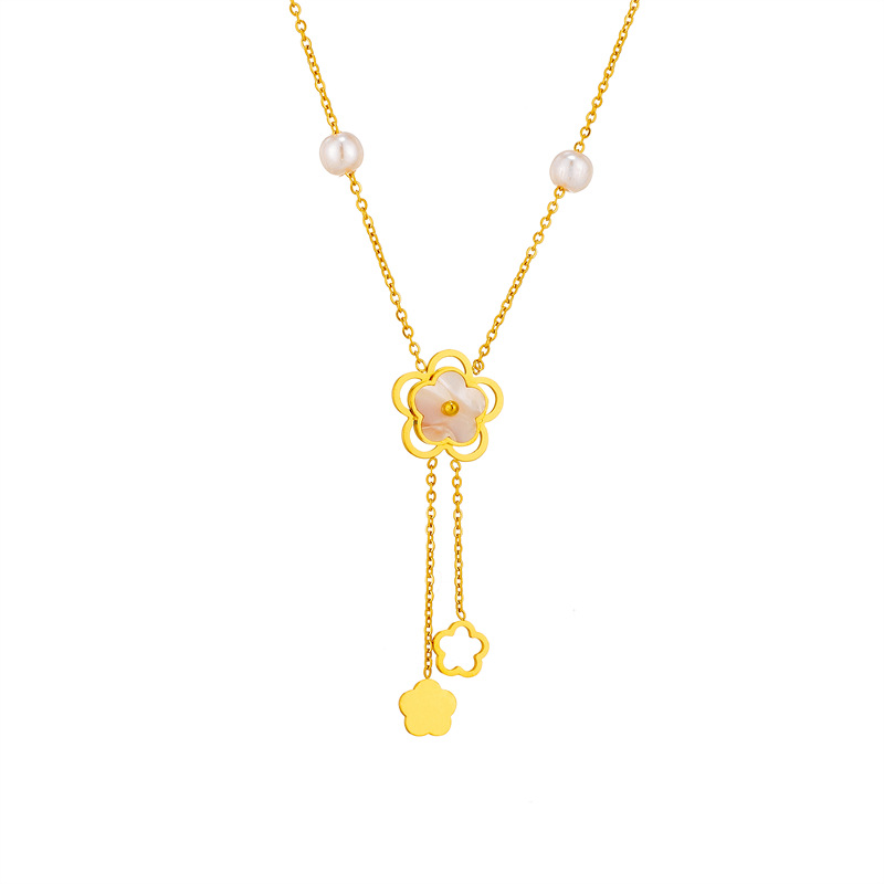 Titan Stahl Süss Einfacher Stil Perle Überzug Inlay Quaste Blume Acryl Halskette Mit Anhänger display picture 1