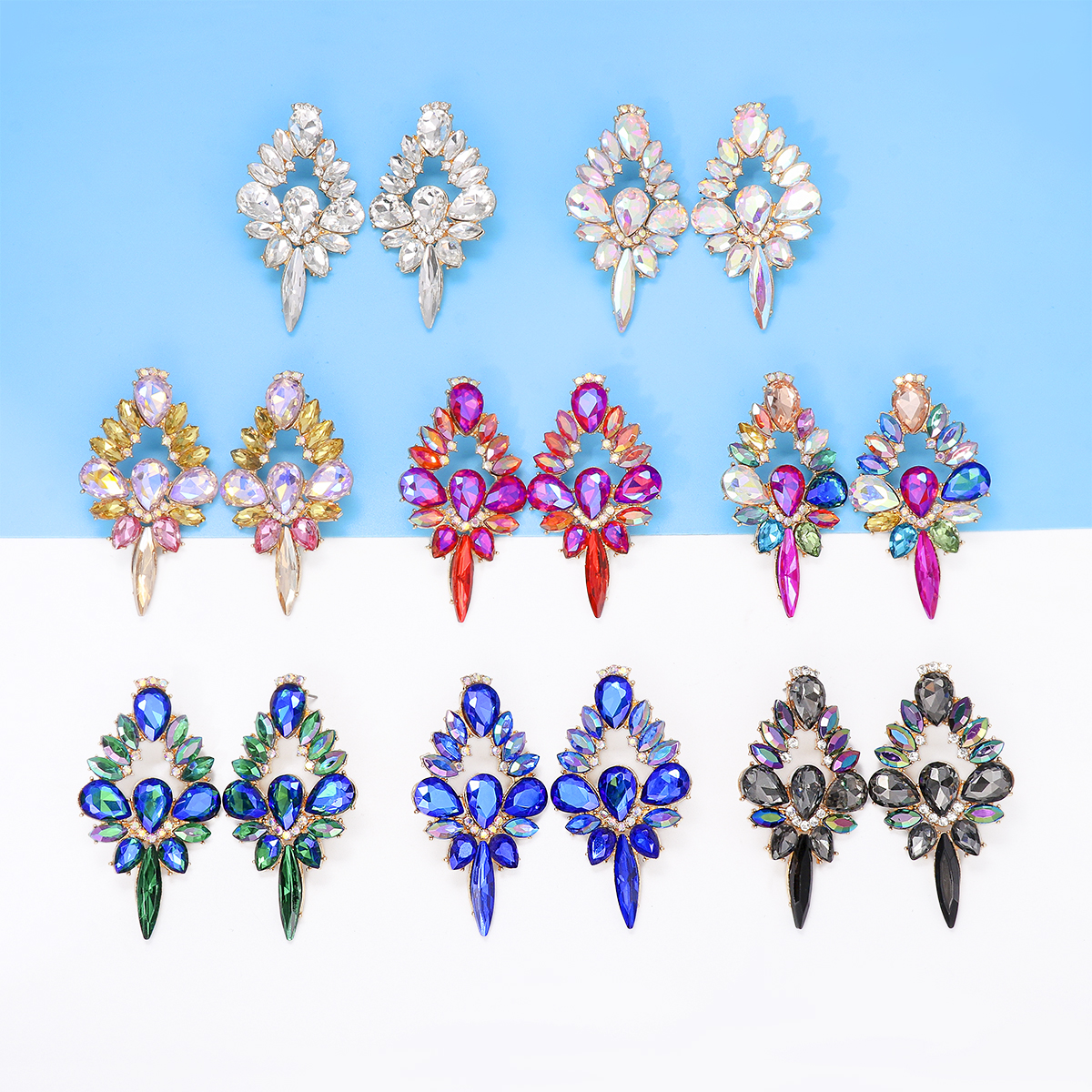 Glam Shiny Water Droplets Alloy Inlay Glass Stone Women's Ear Studs display picture 2