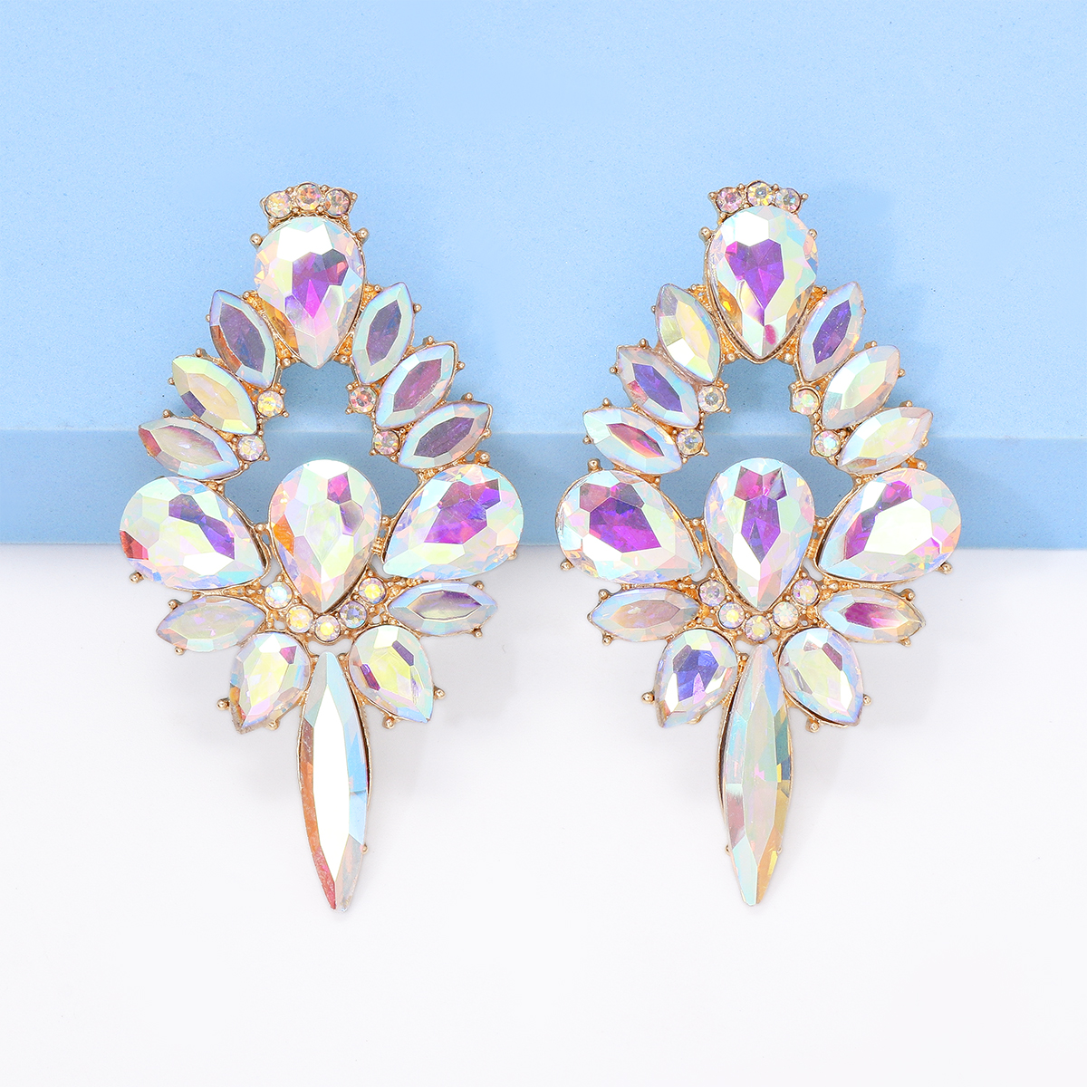 Glam Shiny Water Droplets Alloy Inlay Glass Stone Women's Ear Studs display picture 12