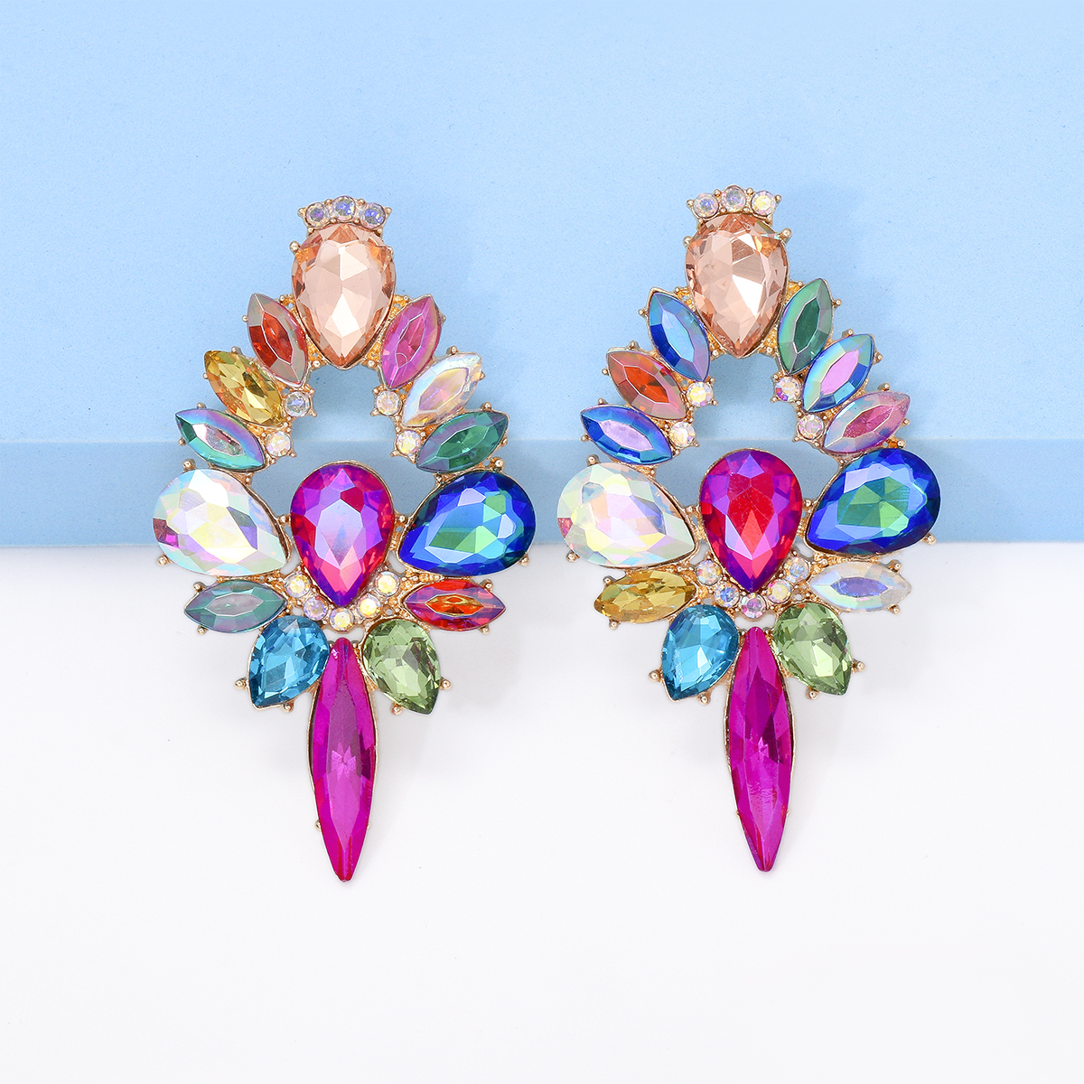 Glam Shiny Water Droplets Alloy Inlay Glass Stone Women's Ear Studs display picture 13