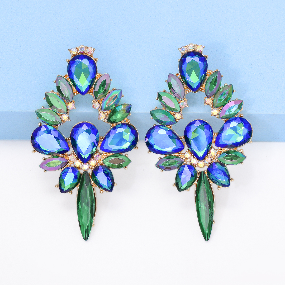 Glam Shiny Water Droplets Alloy Inlay Glass Stone Women's Ear Studs display picture 26