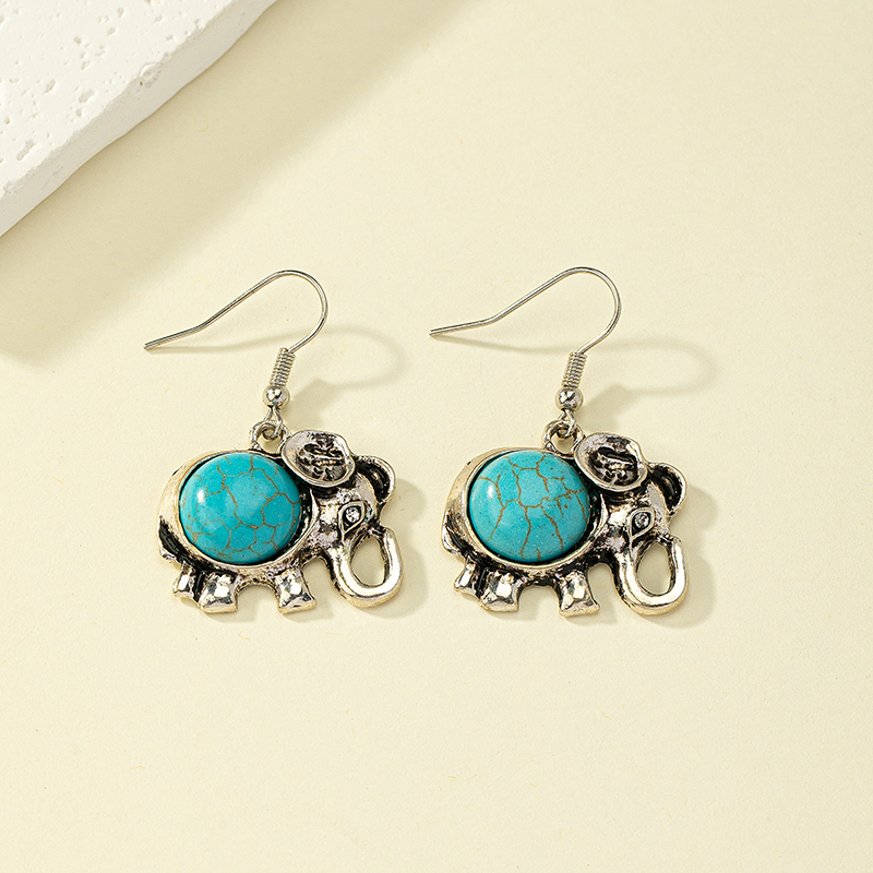 Casual Retro Elephant Alloy Plating Inlay Turquoise Rhinestones Women's Drop Earrings display picture 1