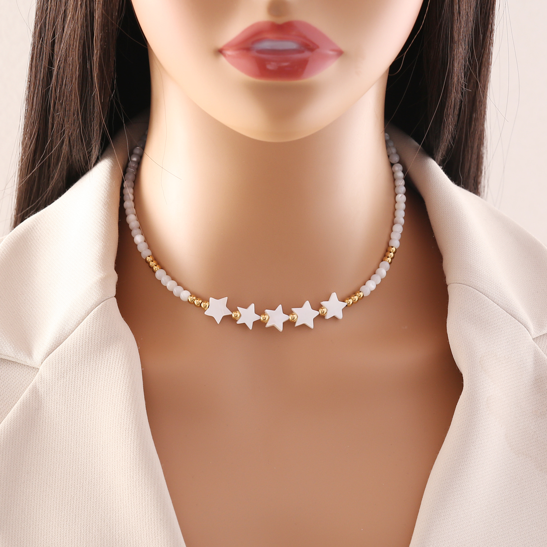 Vacation Star Heart Shape Flower Stainless Steel Shell Beaded Choker display picture 3