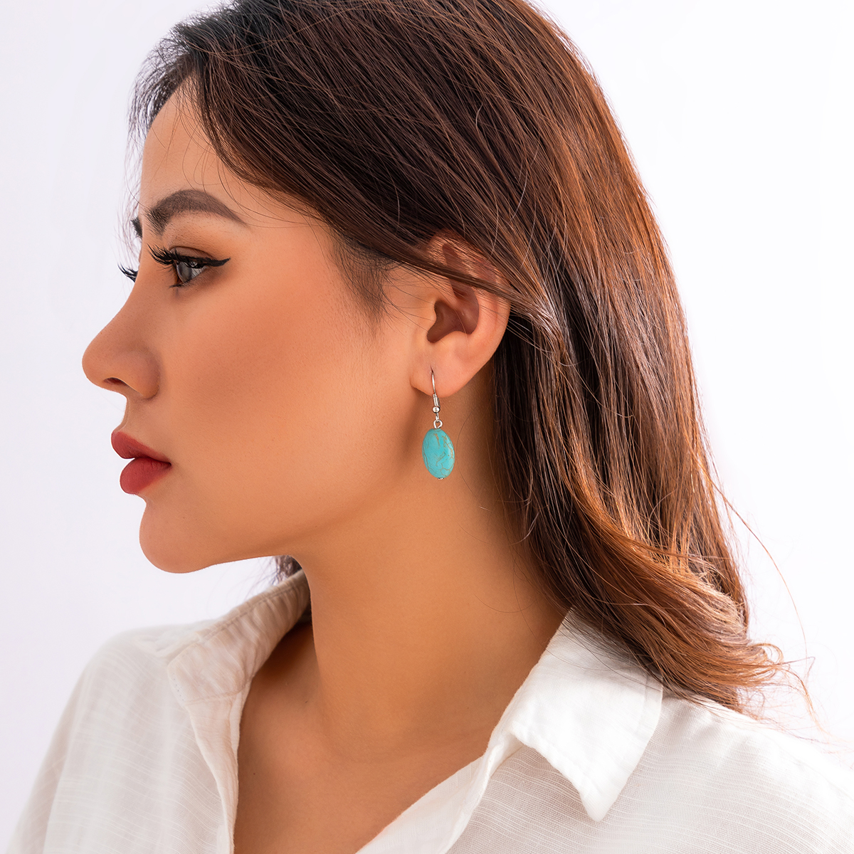 Simple Style Classic Style Commute Cross Round Turquoise Irregular Three-dimensional Women's Drop Earrings display picture 2