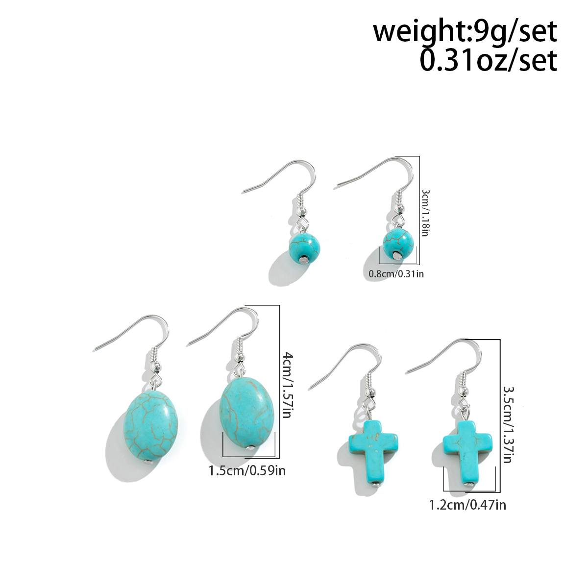 Simple Style Classic Style Commute Cross Round Turquoise Irregular Three-dimensional Women's Drop Earrings display picture 1