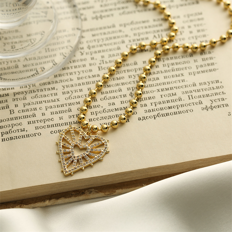 Glänzend Pentagramm Herzform Kupfer Überzug Inlay Zirkon Vergoldet Halskette Mit Anhänger display picture 8