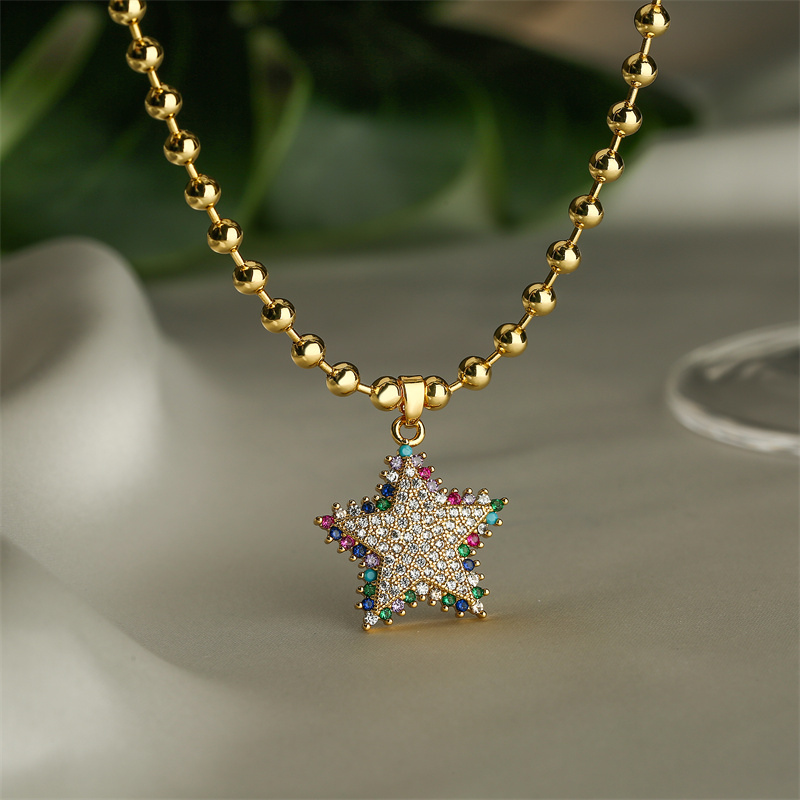 Shiny Pentagram Heart Shape Copper Plating Inlay Zircon Gold Plated Pendant Necklace display picture 6