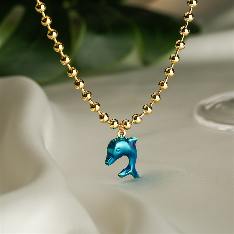 Vacation Beach Dolphin Copper Enamel Plating Gold Plated Pendant Necklace display picture 4
