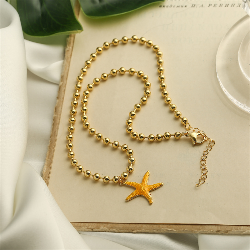Vacaciones Estrella De Mar Cobre Esmalte Enchapado Chapado En Oro Collar Colgante display picture 3