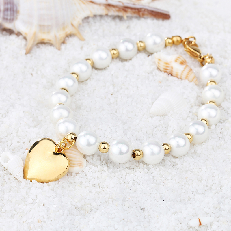 Rostfreier Stahl Künstliche Perle 18 Karat Vergoldet Elegant Perlen Herzform Armbänder Ohrringe Halskette display picture 5