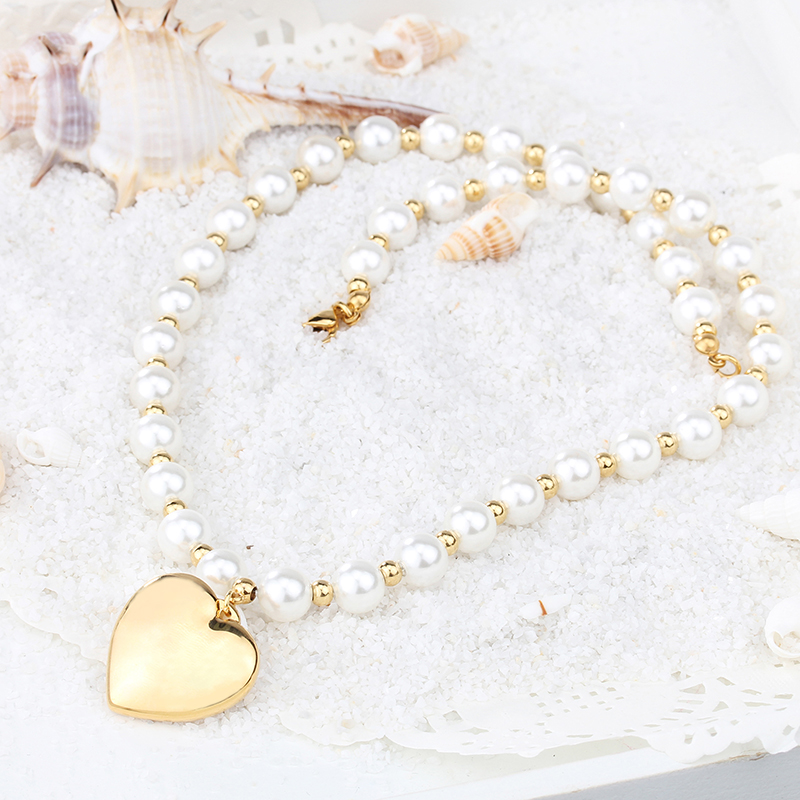Stainless Steel Artificial Pearl 18K Gold Plated Elegant Beaded Heart Shape Bracelets Earrings Necklace display picture 6