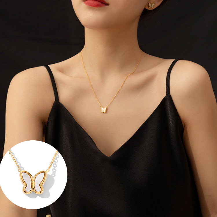 304 Stainless Steel 18K Gold Plated Vintage Style Plating Butterfly Acrylic Earrings Necklace display picture 3