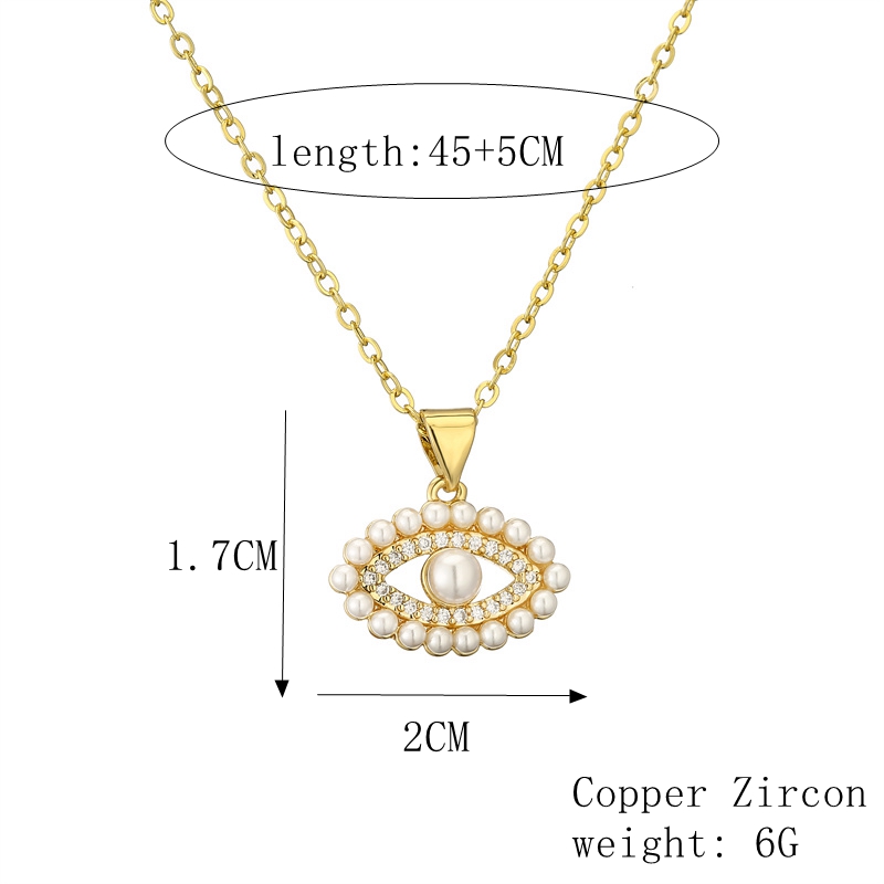 Modern Style Cross Letter Devil's Eye Copper Gold Plated Pearl Zircon Pendant Necklace In Bulk display picture 1