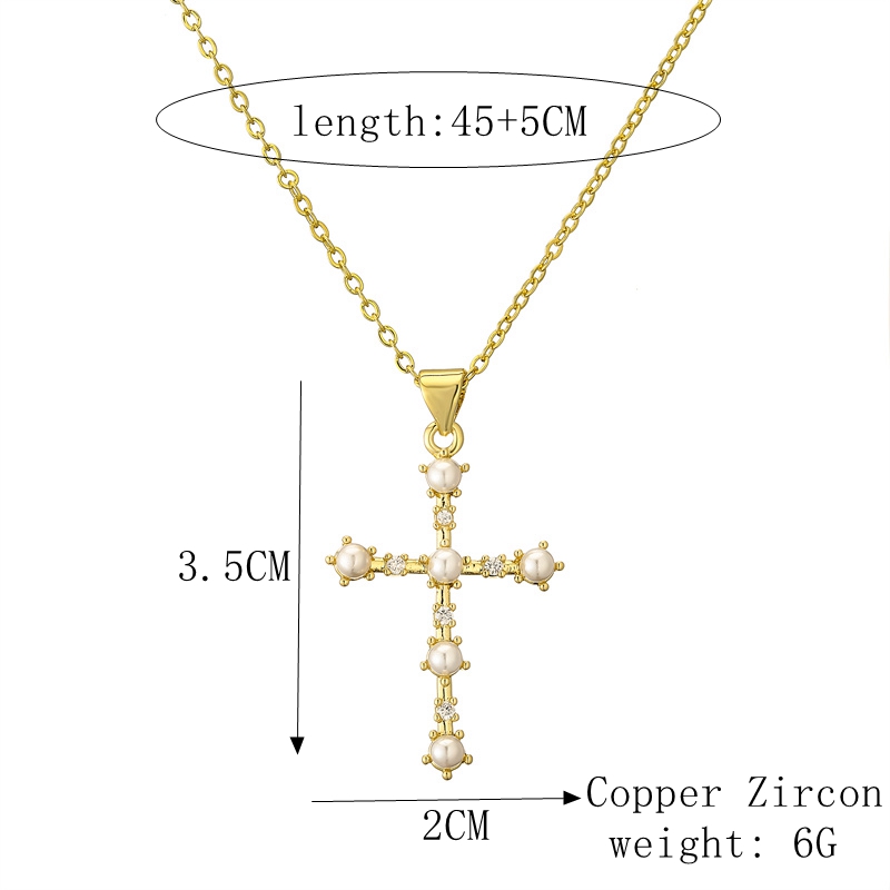 Casual Simple Style Cross Copper Gold Plated Pearl Zircon Pendant Necklace In Bulk display picture 1