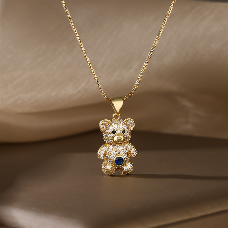 Casual Cute Little Bear Copper Gold Plated Zircon Pendant Necklace In Bulk display picture 2