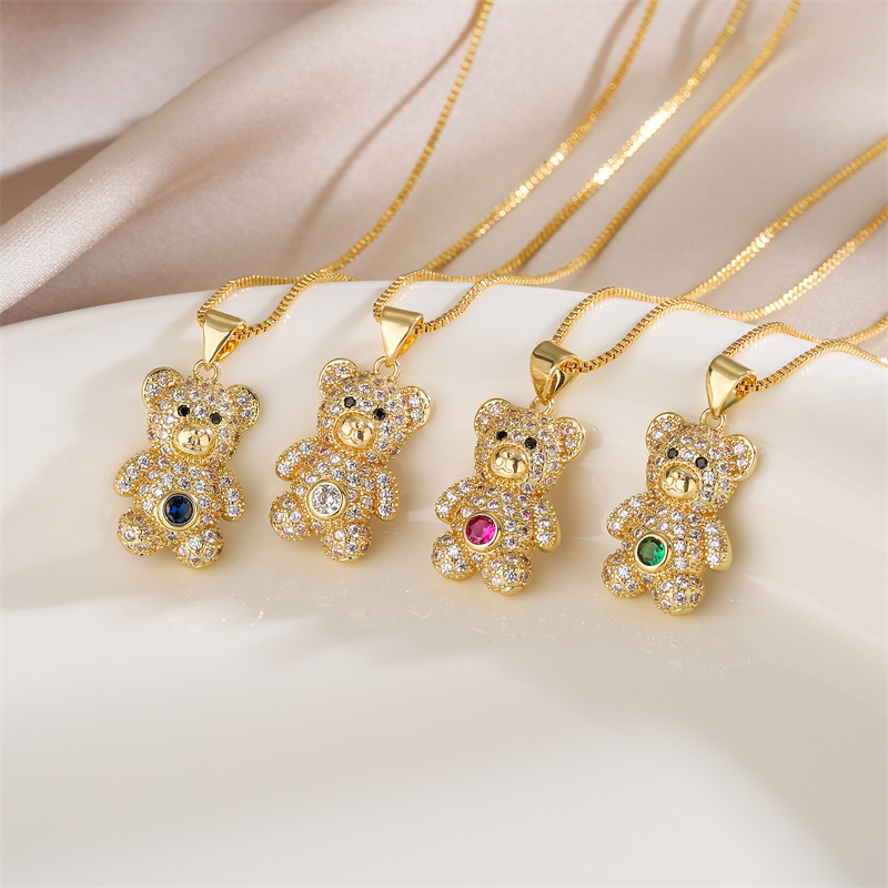 Casual Cute Little Bear Copper Gold Plated Zircon Pendant Necklace In Bulk display picture 3