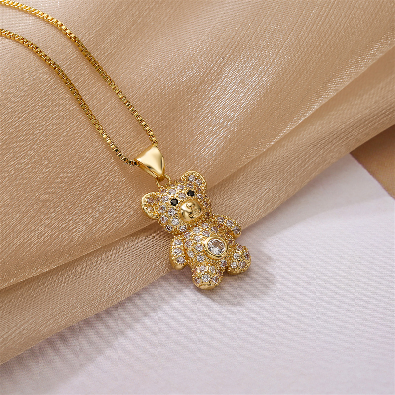 Casual Cute Little Bear Copper Gold Plated Zircon Pendant Necklace In Bulk display picture 5