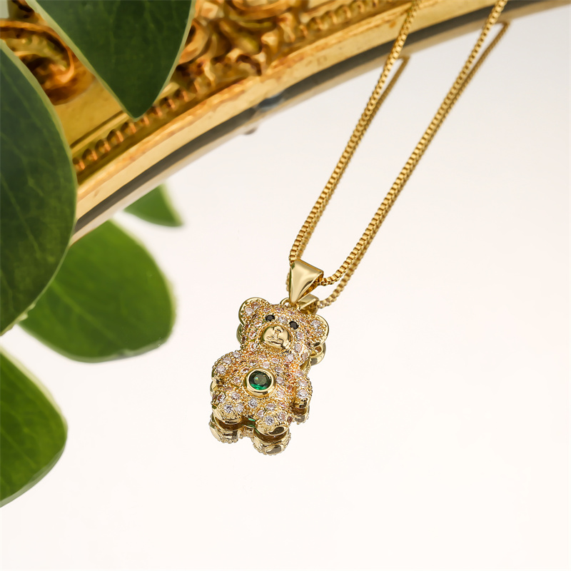 Casual Cute Little Bear Copper Gold Plated Zircon Pendant Necklace In Bulk display picture 4