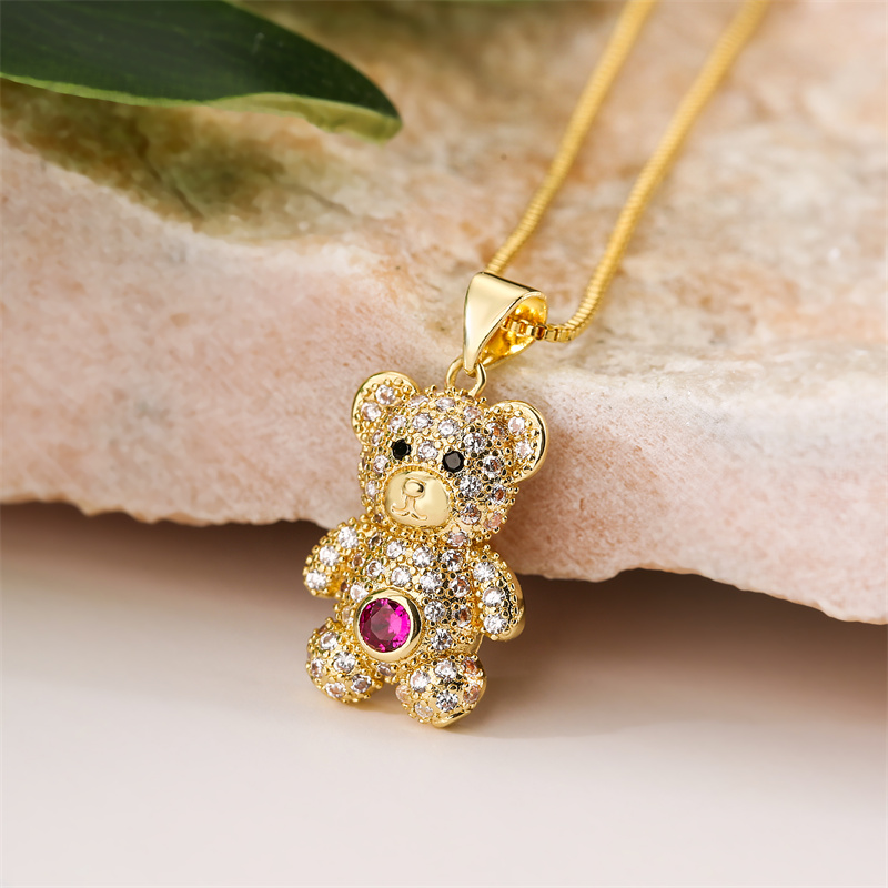 Casual Cute Little Bear Copper Gold Plated Zircon Pendant Necklace In Bulk display picture 6