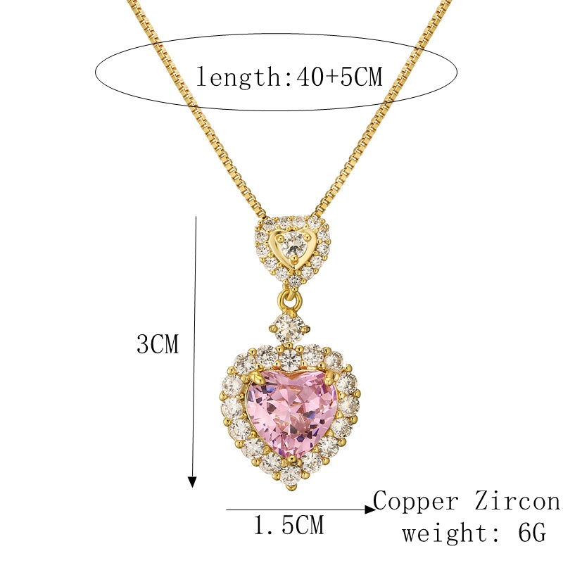Ig Style Sweet Heart Shape Copper Plating Inlay Zircon Gold Plated Pendant Necklace display picture 1