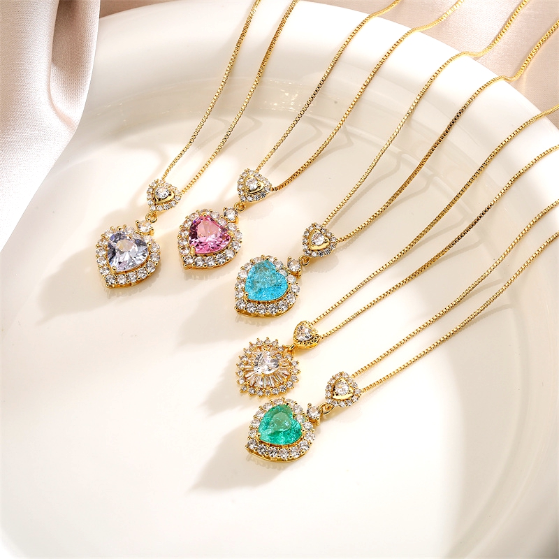 Ig Style Sweet Heart Shape Copper Plating Inlay Zircon Gold Plated Pendant Necklace display picture 2