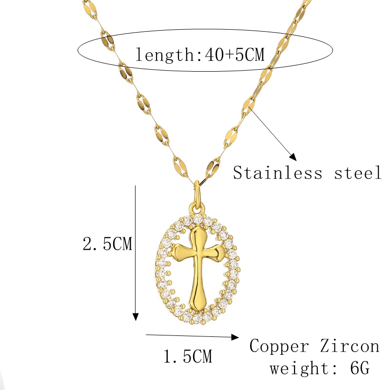Casual Simple Style Cross Tree Stainless Steel Copper Plating Hollow Out Inlay Zircon Gold Plated Pendant Necklace display picture 1
