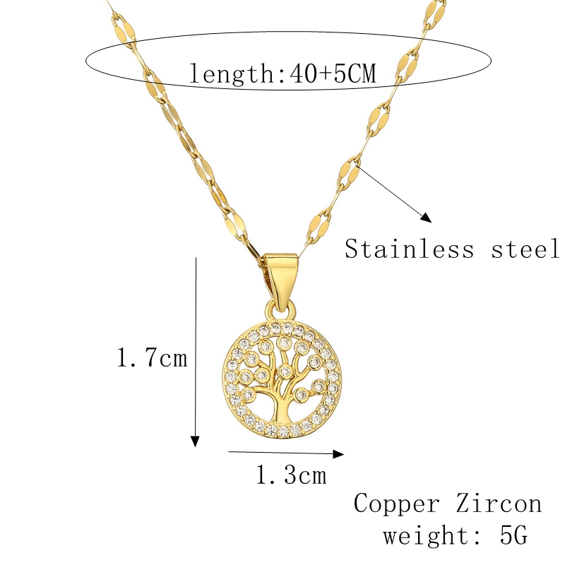 Casual Simple Style Cross Tree Stainless Steel Copper Plating Hollow Out Inlay Zircon Gold Plated Pendant Necklace display picture 3