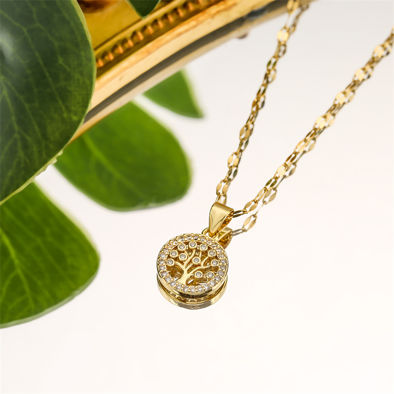 Casual Simple Style Cross Tree Stainless Steel Copper Plating Hollow Out Inlay Zircon Gold Plated Pendant Necklace display picture 9
