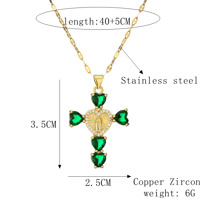 Simple Style Commute Human Cross Heart Shape Stainless Steel Copper Plating Inlay Zircon Gold Plated Pendant Necklace display picture 1