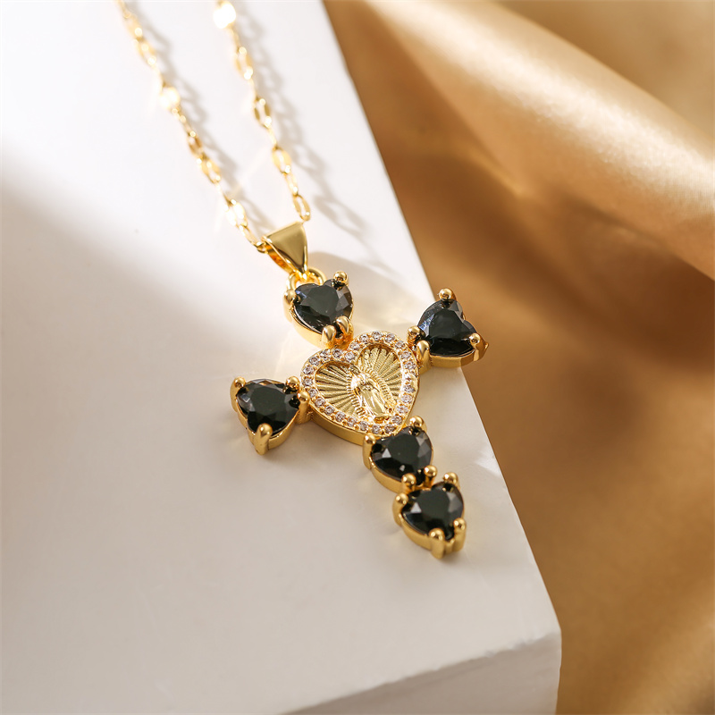 Simple Style Commute Human Cross Heart Shape Stainless Steel Copper Plating Inlay Zircon Gold Plated Pendant Necklace display picture 6