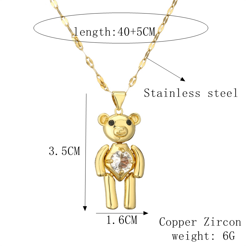 Cartoon Style Cute Little Bear Stainless Steel Copper Plating Inlay Zircon Gold Plated Pendant Necklace display picture 1