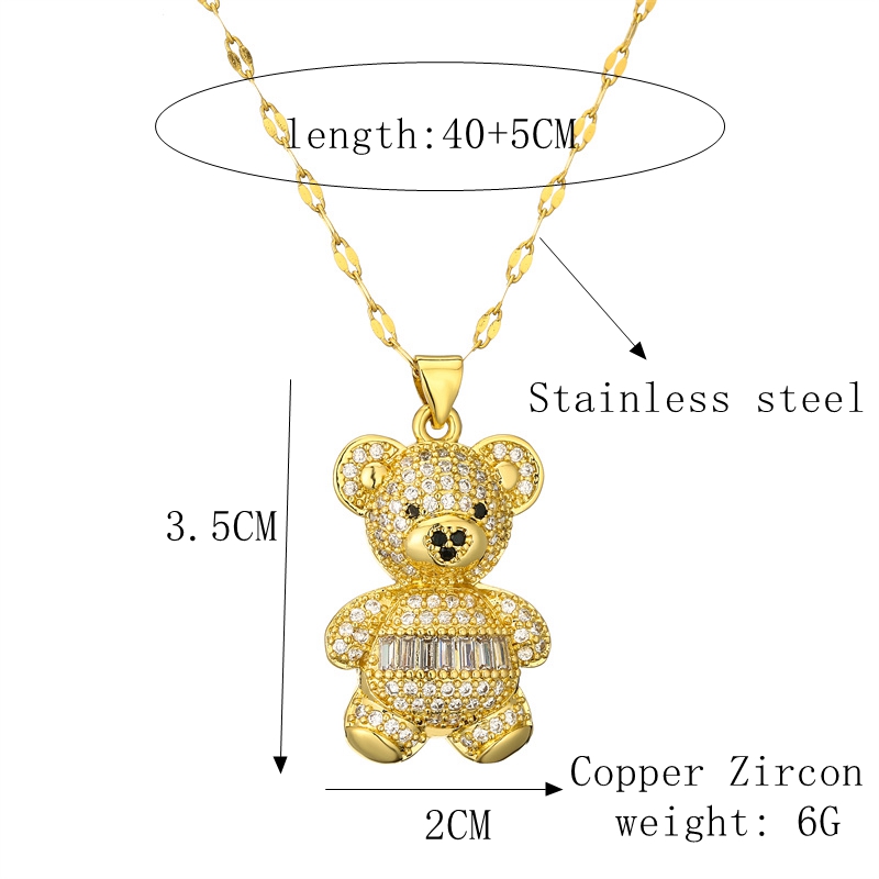 Cartoon Style Cute Little Bear Stainless Steel Copper Plating Inlay Zircon Gold Plated Pendant Necklace display picture 2