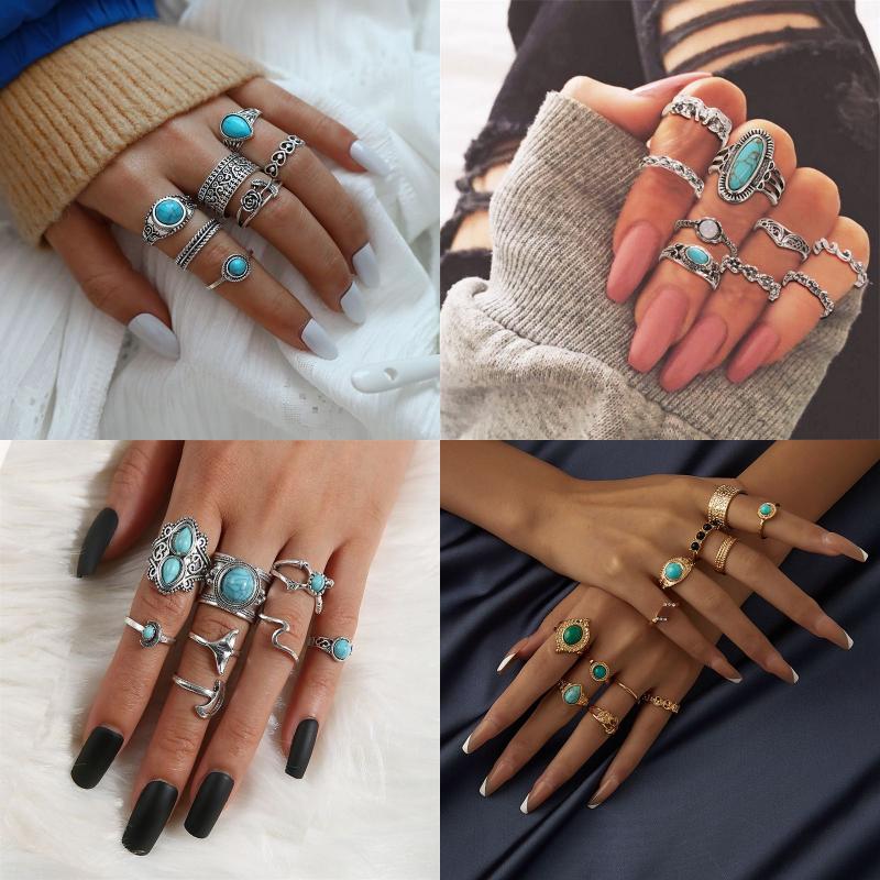 Vintage Style Ethnic Style Geometric Metal Plating Inlay Turquoise Women's Rings display picture 2