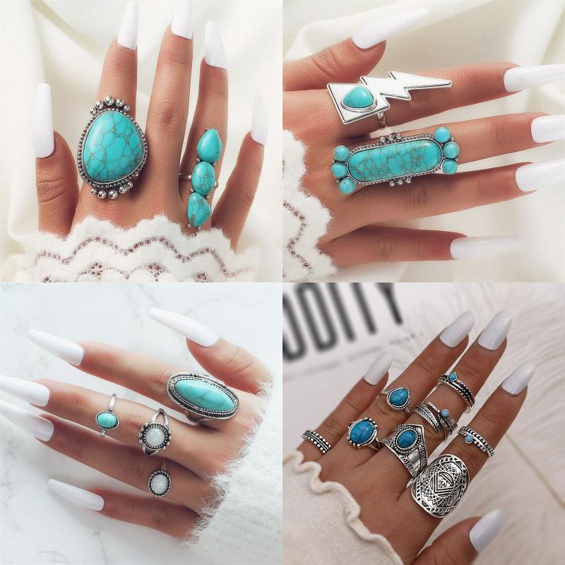 Vintage Style Ethnic Style Geometric Metal Plating Inlay Turquoise Women's Rings display picture 3