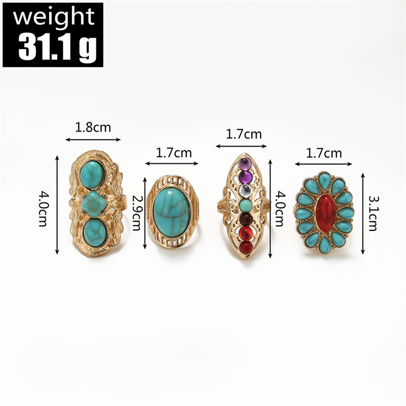 Vintage Style Ethnic Style Geometric Metal Plating Inlay Turquoise Women's Rings display picture 15