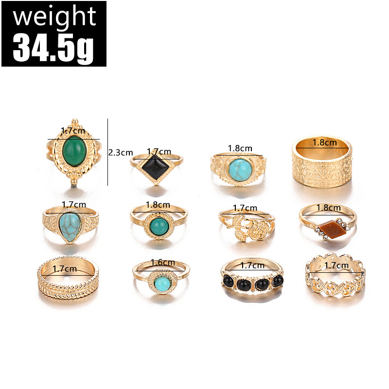 Vintage Style Ethnic Style Geometric Metal Plating Inlay Turquoise Women's Rings display picture 13