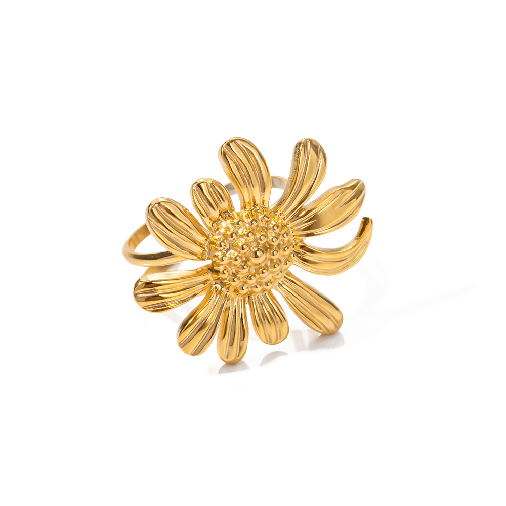 Ig Style Sunflower Stainless Steel Plating 18k Gold Plated Open Ring display picture 1