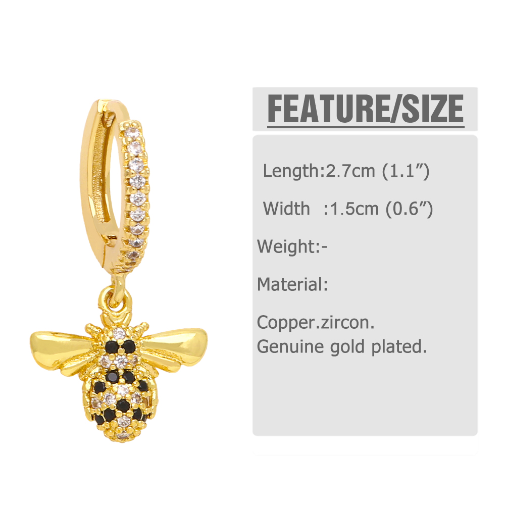 1 Pair Sweet Shiny Bee Dragonfly Butterfly Plating Inlay Copper Zircon 18k Gold Plated Drop Earrings display picture 1