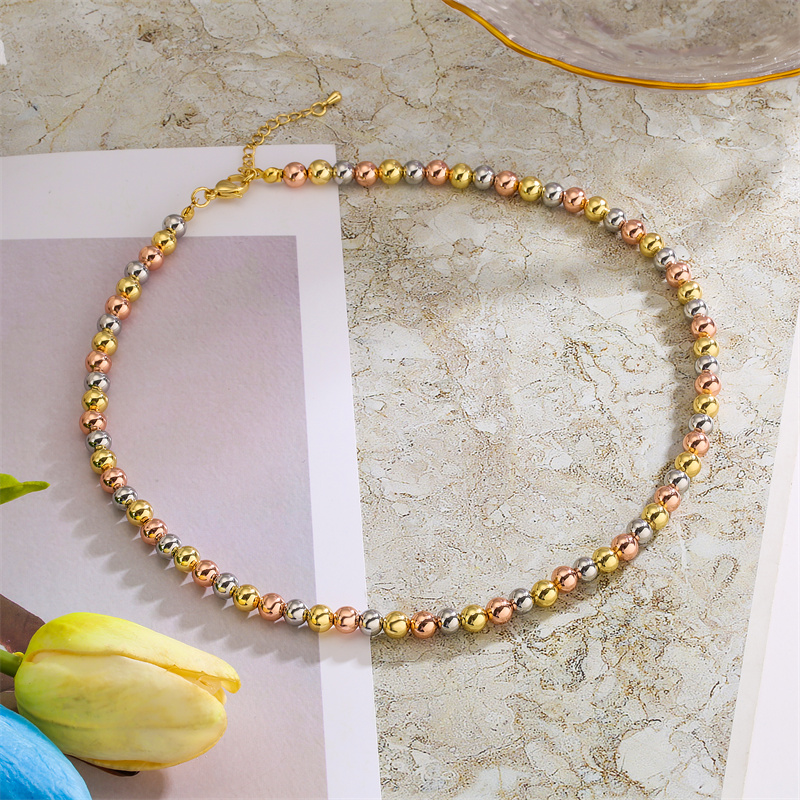 Artistic Round Copper Beaded Plating Gold Plated Bracelets Necklace display picture 12